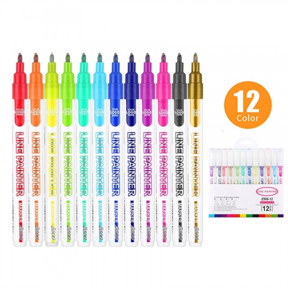 Custom Imprinted 12 Colors Set Double Line Pen
