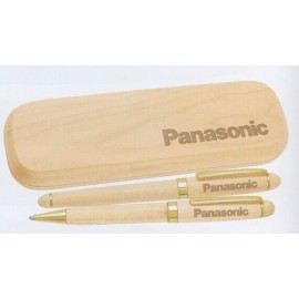 Custom Imprinted Maple Wood Rollerball / Ballpoint Pen Set With Box