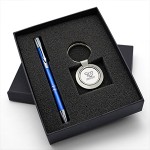 Beautiful Gift Set with Quality Round Metal Keychain & Aluminum Pen Logo Branded
