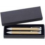 JJ Series Pen and Pencil Gift Set in Black Cardboard Paper Gift Box with Velvet lining - Gold pen Logo Branded