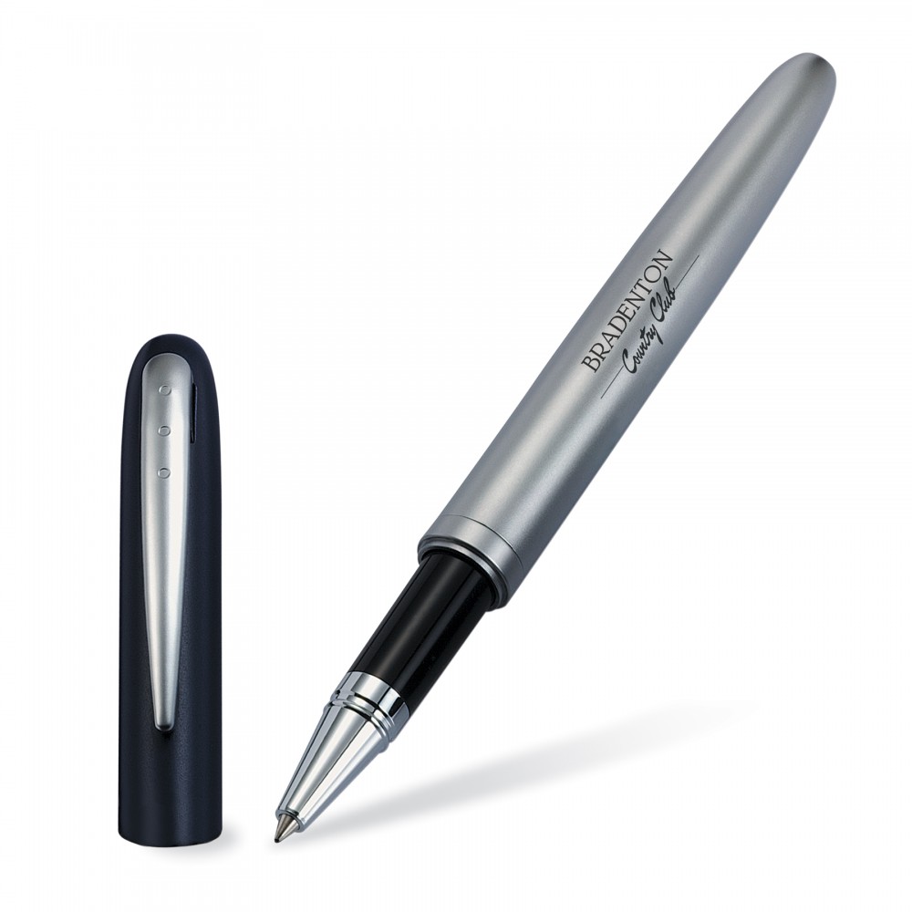 Logo Branded Cap-off Roller ball Pen in Matte Nickel Finish Logo Branded Cap-off Roller ball Pen in Matte Nickel Finish