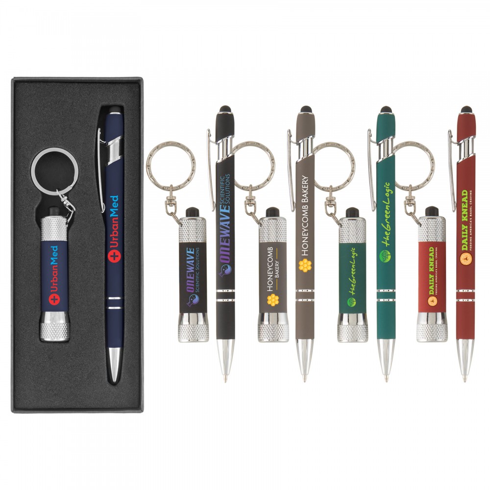 Logo Branded Ellipse & Chroma Softy - ColorJet - Full Color Metal Pen & Flashlight Gift Set
