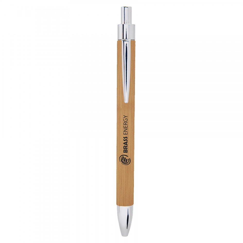 Logo Branded Bamboo Faux Leather Pen