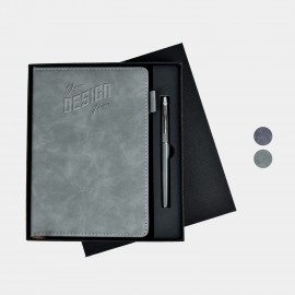 Custom Imprinted TiTUS Executive Velveteen PU Lather A5 Notebook, Pen in EVA Case Gift Set