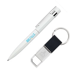 Venitzia Pen/Keyring Gift Set - White Custom Engraved