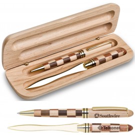 Logo Branded MB Series Two Tone Maple Wood Pen and Letter Opener Gift Set