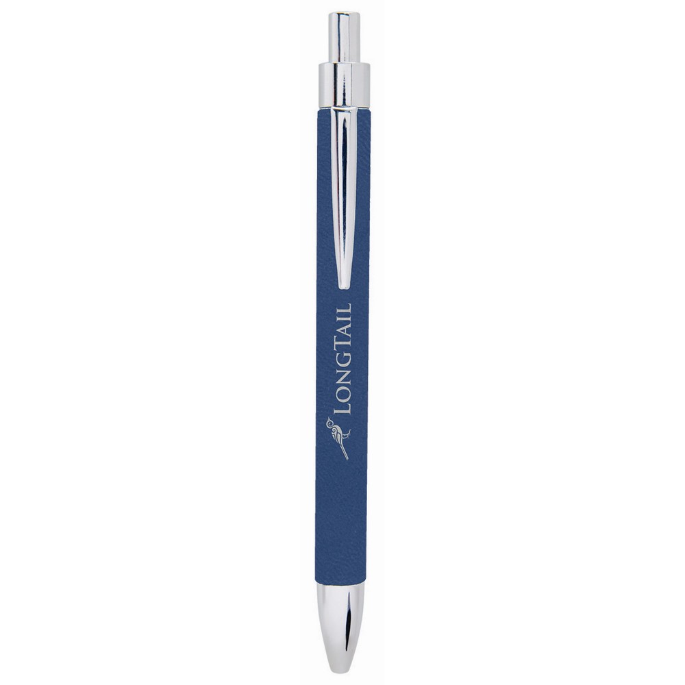 Blue/Silver Laser Engraved Leatherette Pen Custom Imprinted
