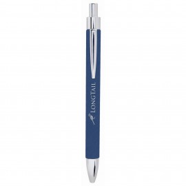 Blue/Silver Laser Engraved Leatherette Pen with Logo