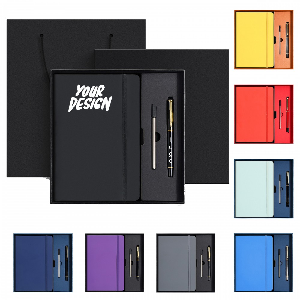 3-Piece PU Leather Journal Pen Gift Set w/ Refill Logo Branded