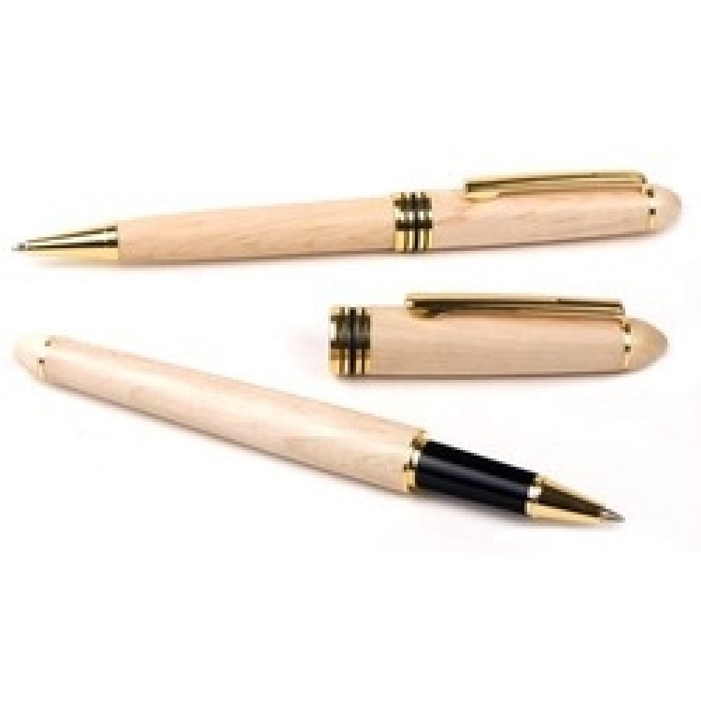 Custom Imprinted Illusion Wooden Ballpoint Pen & Rollerball Pen Set