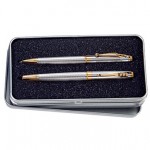 Custom Imprinted 2-Tone Roller Ball & Ballpoint Pen w/ Silver Metal Gift Box