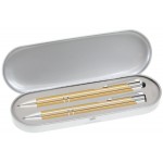 JJ Series Stylus Pen and Pencil Gift Set in Silver Tin Gift Box with Hinge Cover - Gold pen Custom Engraved