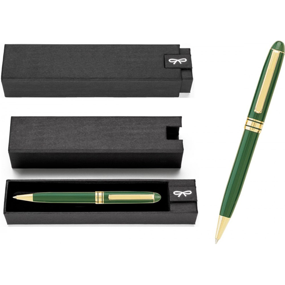 MB Series Ball Pen Gift Set - green pen in black gift box Logo Branded