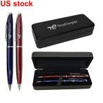 Diplomat Twist-Action Brass Ballpoint Pens w/ Black Leatherette Box with Logo