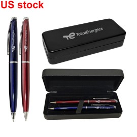 Diplomat Twist-Action Brass Ballpoint Pens w/ Black Leatherette Box with Logo