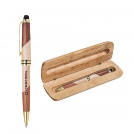 Custom Engraved Maplewood Pen Box with Stylus Ballpoint Pen Set (A29/Q016PK)