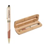 Logo Branded Maplewood Pen Box with Stylus Ballpoint Pen Set (A28/Q016PK)