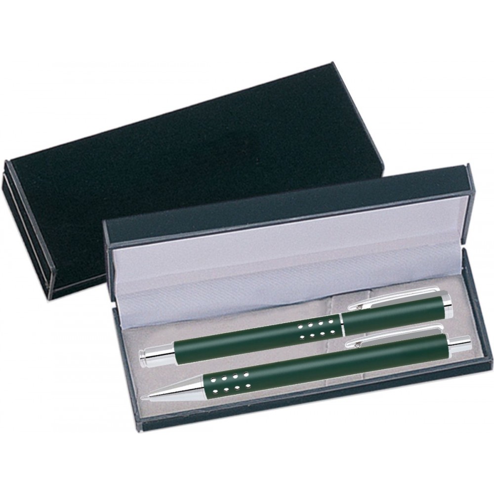 Dot Grip Pen Series - Green Pen and Roller Pen Gift Set, Silver Dots Grip, Crescent Moon Shape Clip Custom Engraved