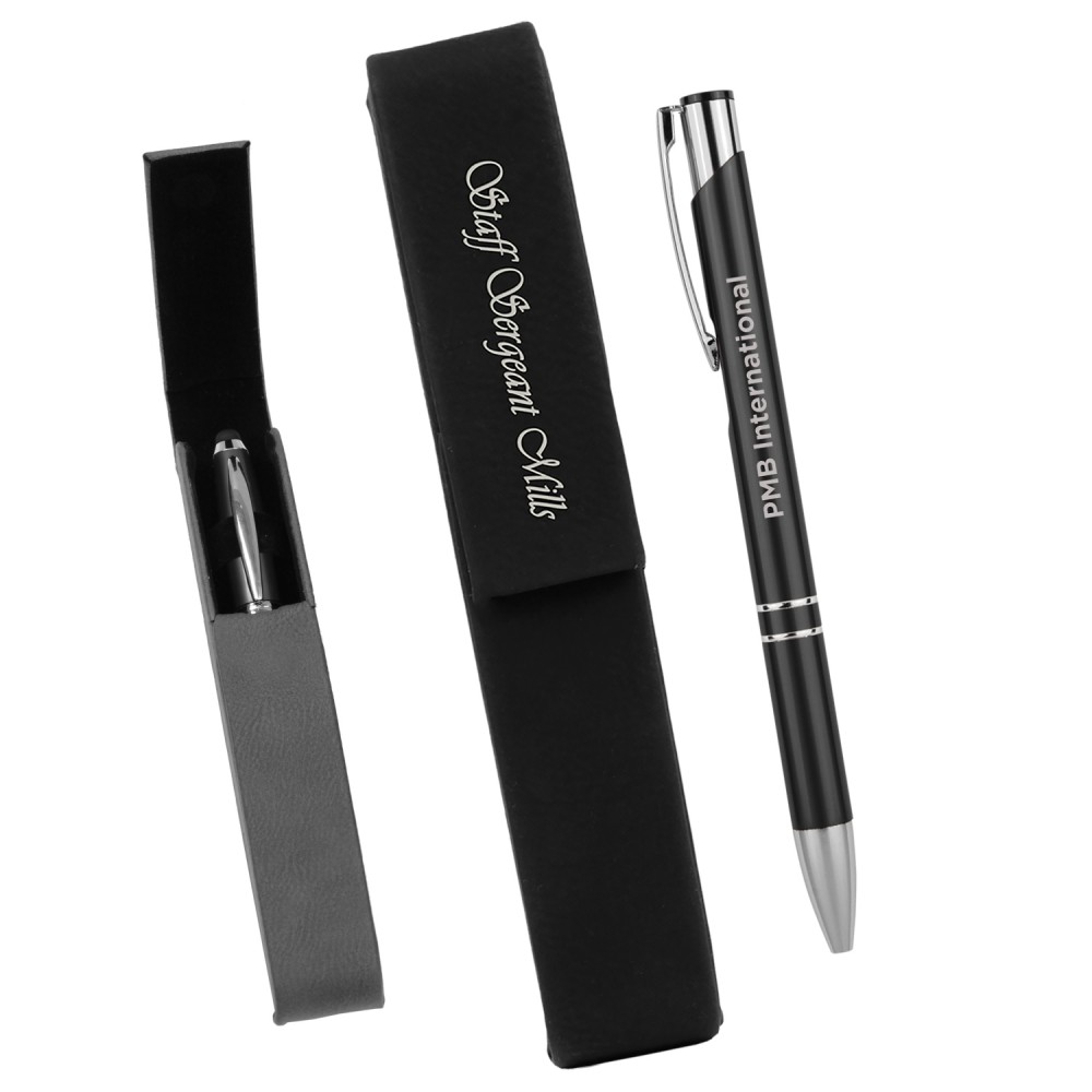 Custom Imprinted Leatherette Single Pen Case with 1 Blank Pen Custom Imprinted Leatherette Single Pen Case with 1 Blank Pen