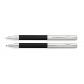 Custom Imprinted Franklin Covey Greenwich Chrome Cap/ Black Lacquer Ballpoint Pen and 0.9mm Pencil Set