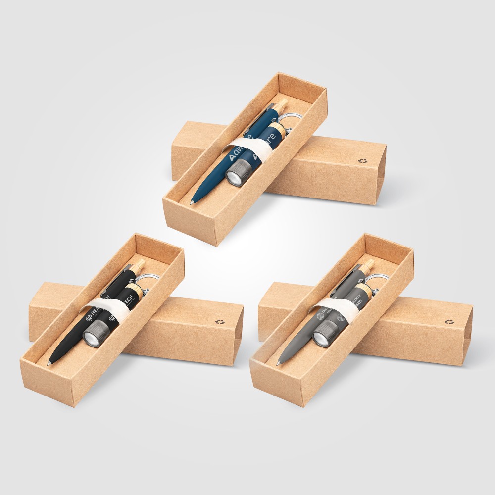Reborn Recycled Aluminum Bamboo Accented Pen & Flashlight Gift Set - Laser - Laser Custom Engraved