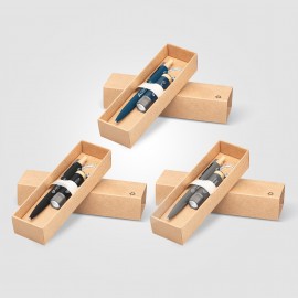 Reborn Recycled Aluminum Bamboo Accented Pen & Flashlight Gift Set - Laser - Laser Custom Engraved