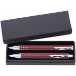 Custom Imprinted Dot Grip Pen Series - Red Pen and Roller Pen Gift Set, Silver Dots Grip, Crescent Moon Shape Clip