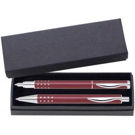 Custom Imprinted Dot Grip Pen Series - Red Pen and Roller Pen Gift Set, Silver Dots Grip, Crescent Moon Shape Clip