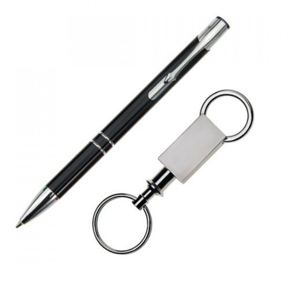 Custom Imprinted Clicker Pen/Keyring Gift Set - Black