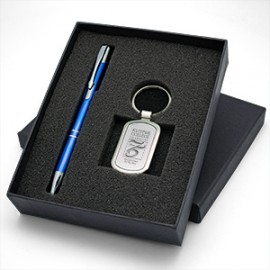 Logo Branded Beautiful Gift Set with Classic Metal Keychain & Aluminum Pen makes a perfect giveaway gift