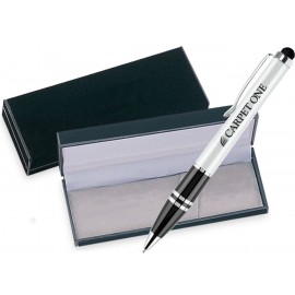 Logo Branded Office Pro Series Stylus Ball Point Pen in Black Velvet Gift Box - Pearl White