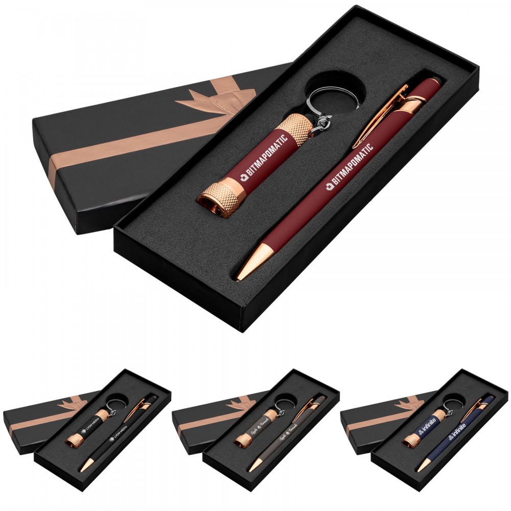 Ellipse & Chroma Softy Rose Gold Classic Ribbon Gift Set - Laser Logo Branded