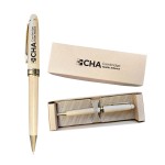 Logo Branded Twist Action Maple Wood Ballpoint Pen w/ Deluxe Recyclable Paper Box