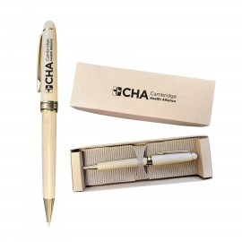 Logo Branded Twist Action Maple Wood Ballpoint Pen w/ Deluxe Recyclable Paper Box  Logo Branded Twist Action Maple Wood Ballpoint Pen w/ Deluxe Recyclable Paper Box