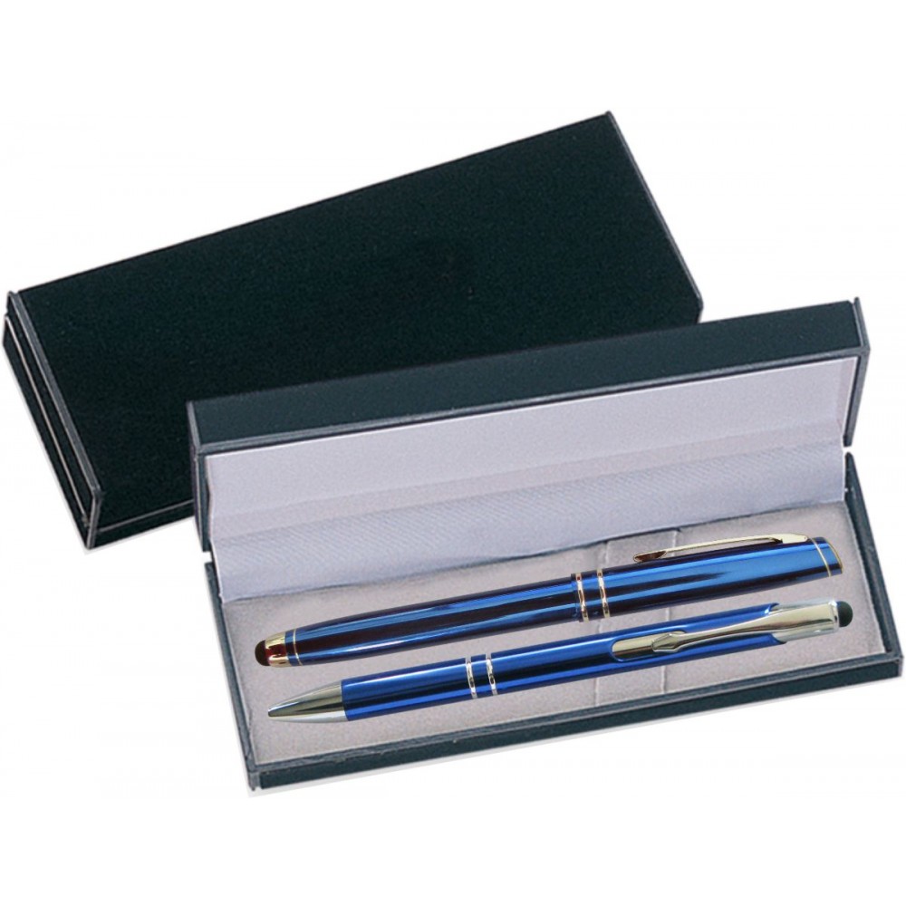 Custom Engraved Mercury II Blue Stylus Pen and Roller Pen Gift Set Custom Engraved Mercury II Blue Stylus Pen and Roller Pen Gift Set