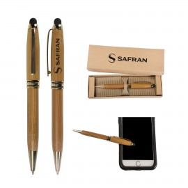 Logo Branded Bamboo Stylus Ballpoint Pen with Deluxe Recyclable Paper Box