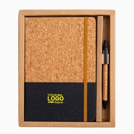 Cork Spliced Fabric Elastic Closure Notebook with Pen Slot Logo Branded