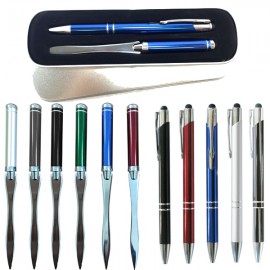 Sleek Anodize Aluminum Stylus Ball Pen/Letter Opener In Tin Metal Case Logo Branded