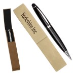 Leatherette Single Pen Case with 1 Blank Pen with Stylus - Light Brown Custom Imprinted