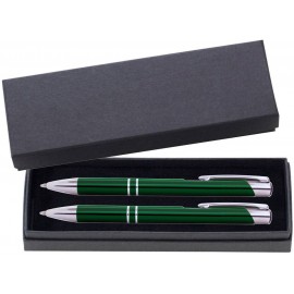 Custom Imprinted JJ Series Pen and Pencil Gift Set in Black Cardboard Paper Gift Box with Velvet lining - Green pen