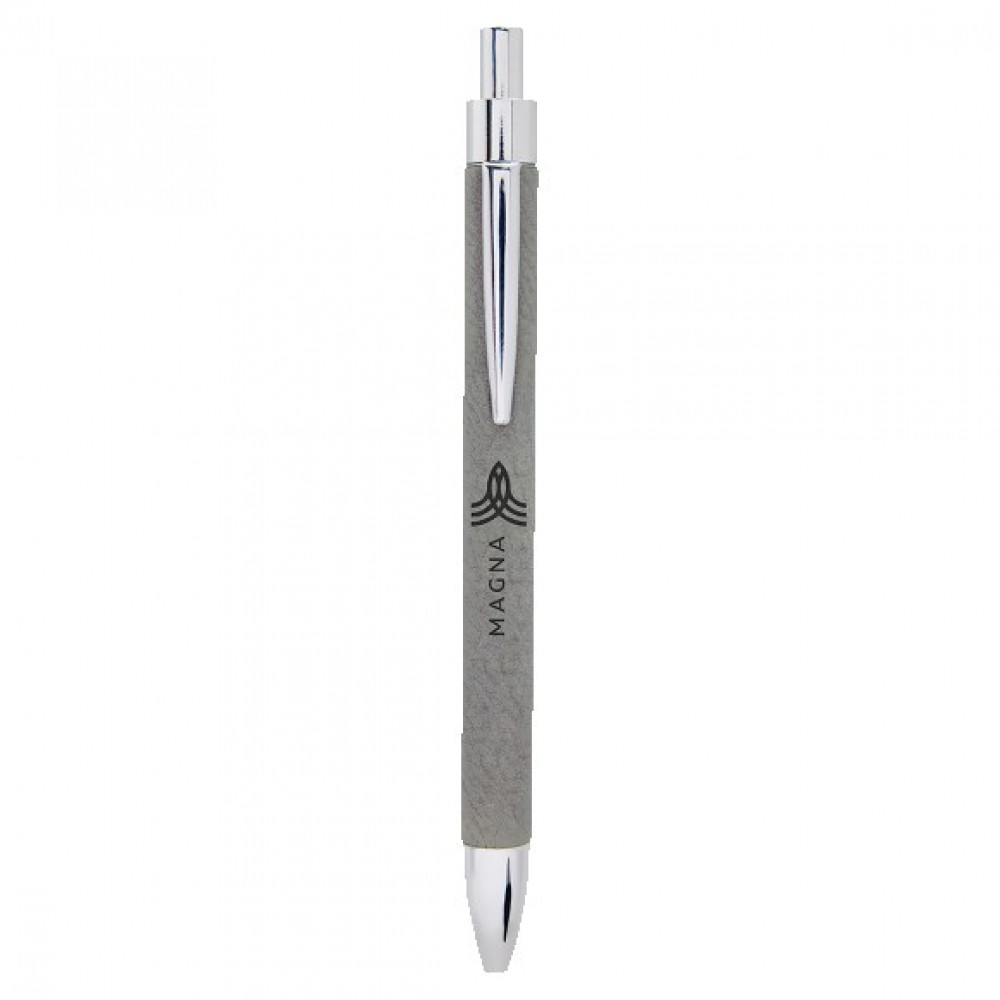 Custom Imprinted Gray Faux Leather Pen