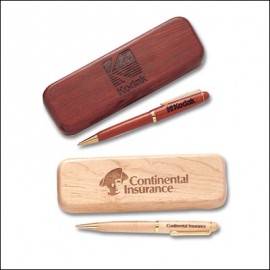 Wooden Ballpoint Pen w/ Match Box in Maple Wood Finish Custom Engraved