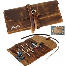 Leather Tool Roll-Up Pouch with Logo