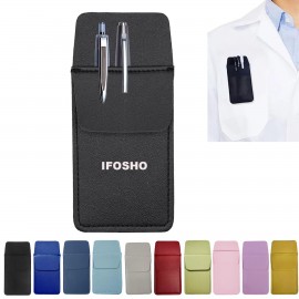 Logo Branded PU Leather Pocket Protector for Men Shirt Heavy Duty Pen Holder Pouch for Lab Coats