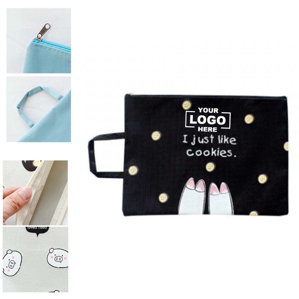Custom Printed Zippered Canvas Portfolio Document Pocket Students Stationery Organizer Handbag Custom Printed Zippered Canvas Portfolio Document Pocket Students Stationery Organizer Handbag