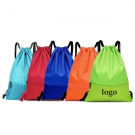 Logo Branded Waterproof Drawstring Backpack with Zipper Pocket  Logo Branded Waterproof Drawstring Backpack with Zipper Pocket