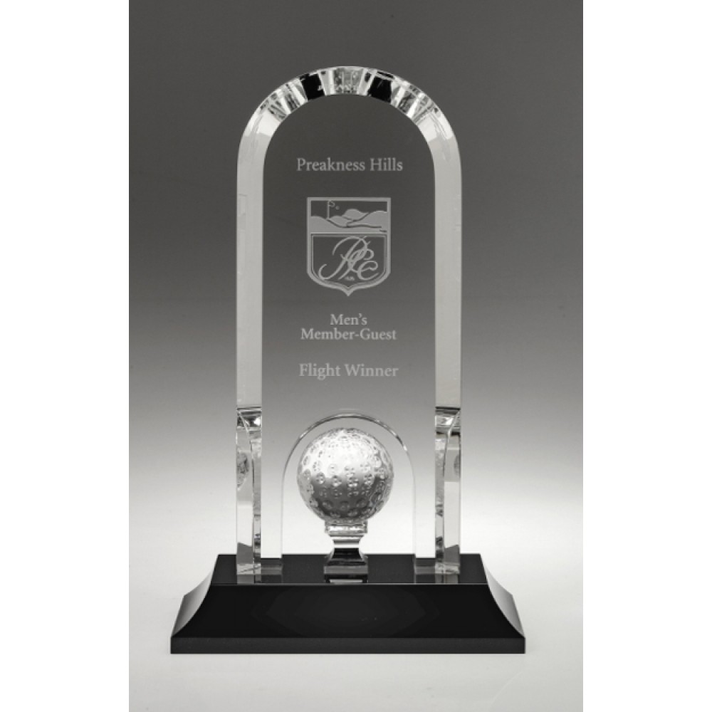 Medium Optical Crystal Optima Golf Award w/Black Base with Logo