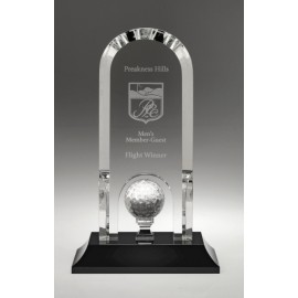 Medium Optical Crystal Optima Golf Award w/Black Base with Logo  Medium Optical Crystal Optima Golf Award w/Black Base with Logo