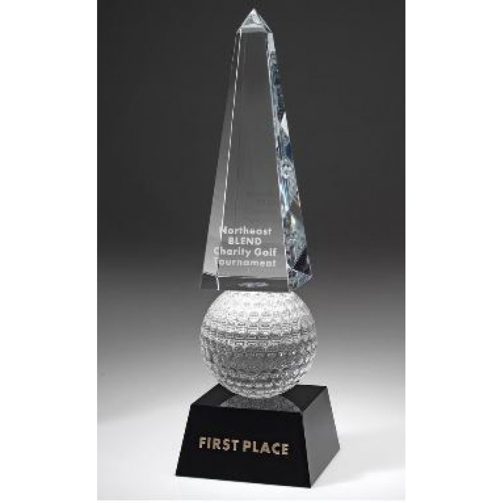 Small Optical Crystal Monumental Obelisk/Golf Award with Logo