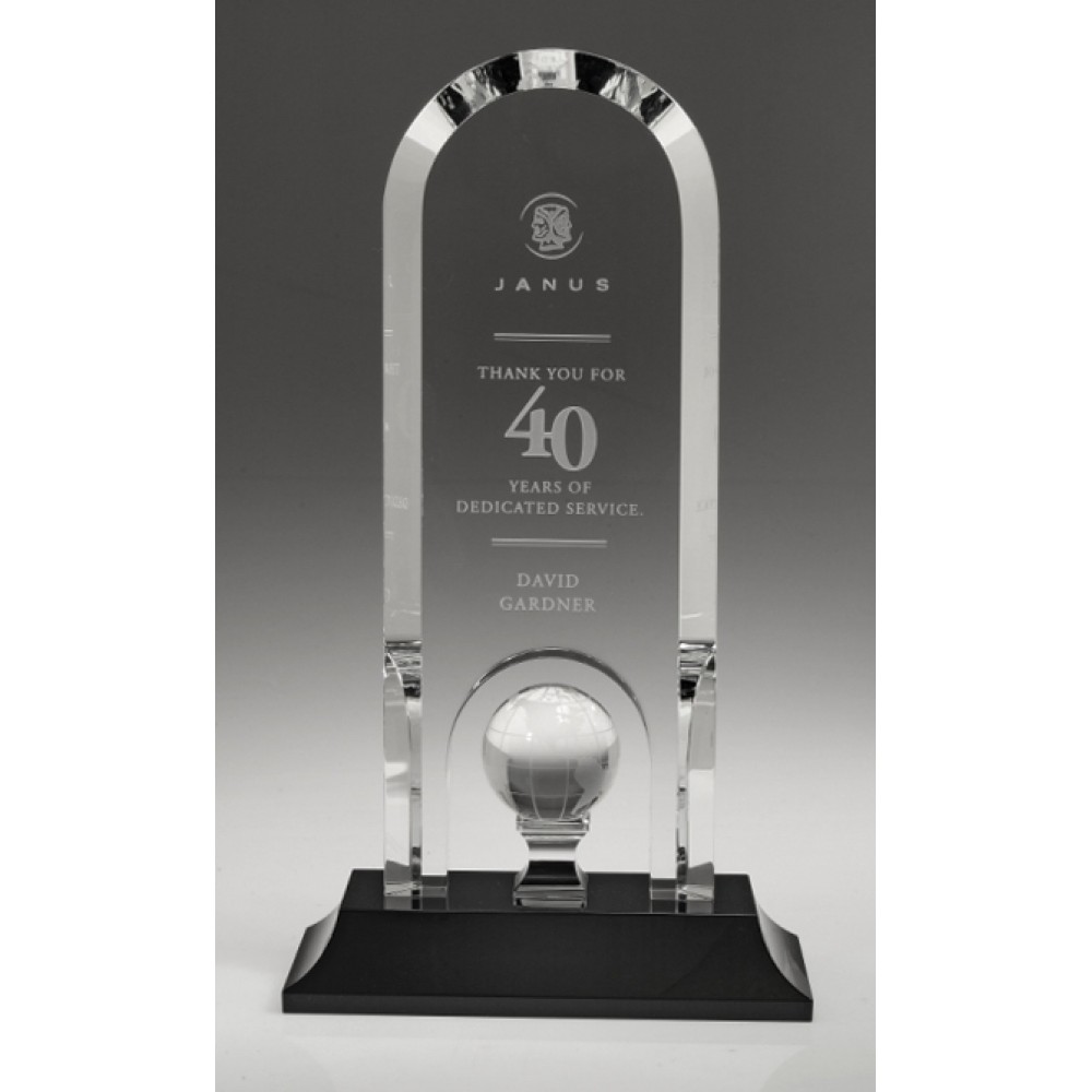 Personalized Large Optical Crystal Optima Golf Award w/Black Base